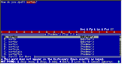 Stedman's Plus 
Spellchecker in lower half of WPDOS 5.1 window, with tab ruler dividing text 
from spellchecker