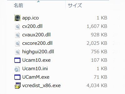 図51:プログラム「UCam10.exe」と「必要ライブラリ群」