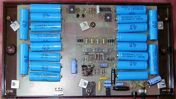 Inside the battery unit showing the 20 replaced batteries.